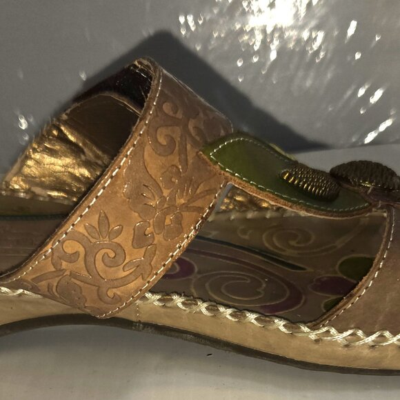 Spring Step L'Artiste Hand Painted Flowers Women's Leather Sandals Size 7 EU38 - Picture 2 of 11
